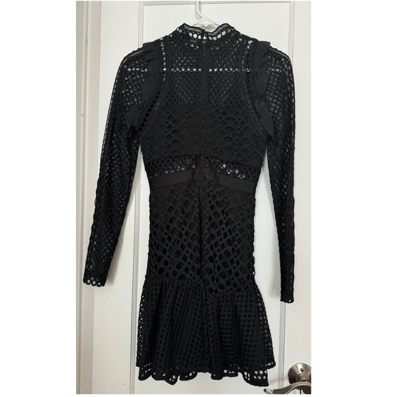 SELF-PORTRAIT Ruffled organza-trimmed guipure lace mini dress, eyelet detail - Picture 2 of 4